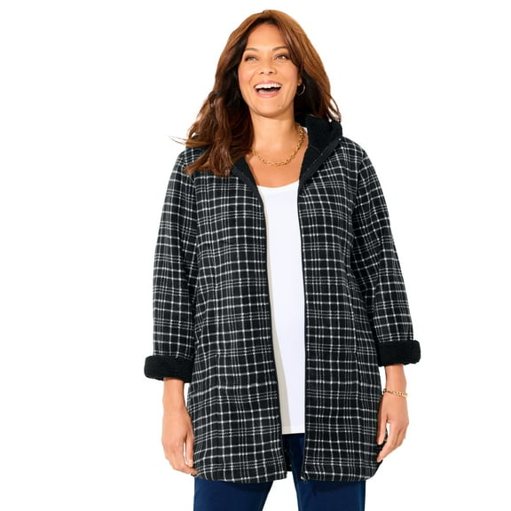 Catherines Women's Plus Size Petite Long Fleece Coat With Sherpa Lining