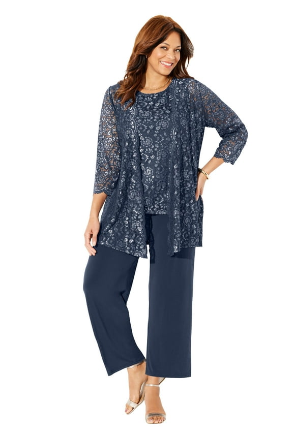 Women's Plus Size Petite Luna Lace 3-Piece Pant Suit