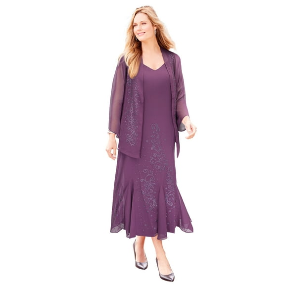 Catherines Women's Plus Size Masquerade Beaded Dress Set with Jacket (Petite Available)