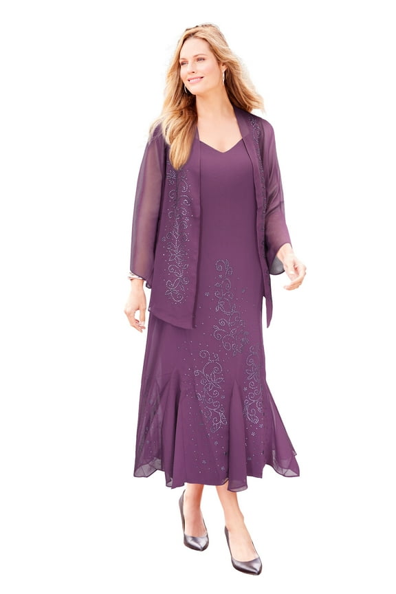 Women's Plus Size Masquerade Beaded Dress Set with Jacket (Petite Available)