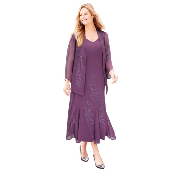 Catherines Women's Plus Size Masquerade Beaded Dress Set with Jacket (Petite Available)