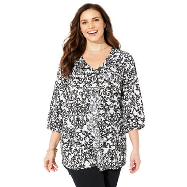 Catherines Women's Plus Size Petite Modern Romance Ruffle Blouse