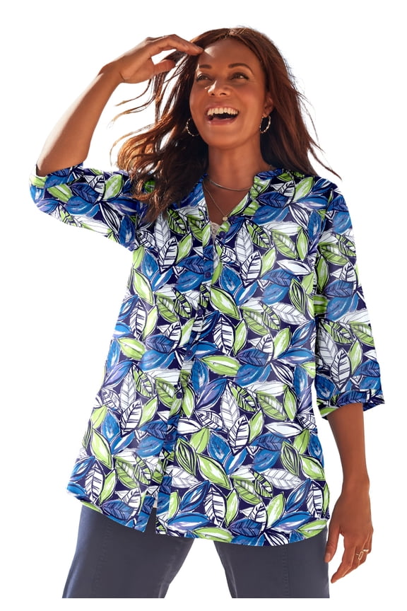 Women's Plus Size Petite Pintuck Buttonfront Blouse