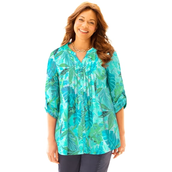 Catherines Women's Plus Size Petite Pintuck Buttonfront Blouse