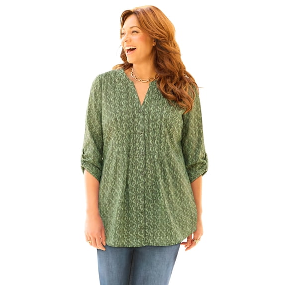 Catherines Women's Plus Size Petite Pintuck Buttonfront Blouse