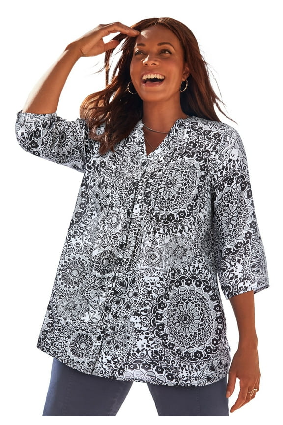 Women's Plus Size Petite Pintuck Buttonfront Blouse