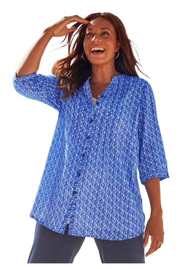 Women's Plus Size Petite Pintuck Buttonfront Blouse