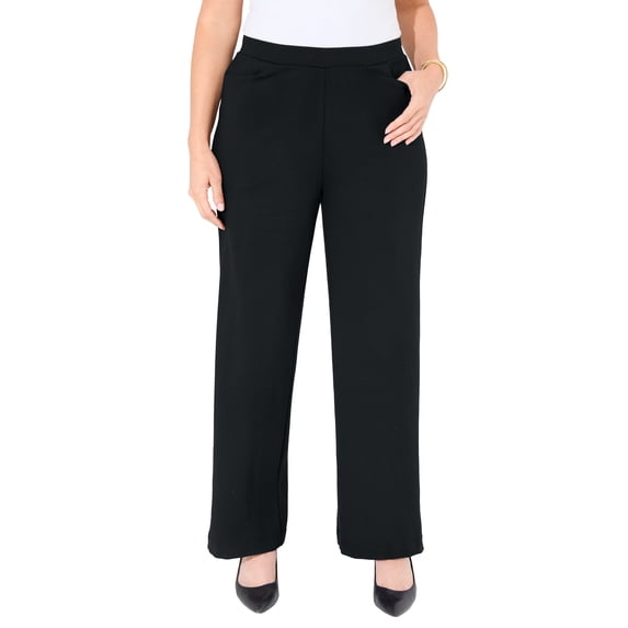 Catherines Women's Plus Size Petite Ponte Wide Leg Pant