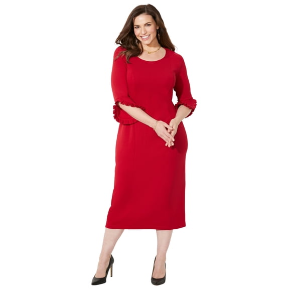 Catherines Women's Plus Size Petite Ruffle Sleeve Shift Dress