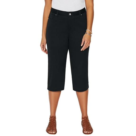 Catherines Women's Plus Size Petite Sateen Stretch Capri