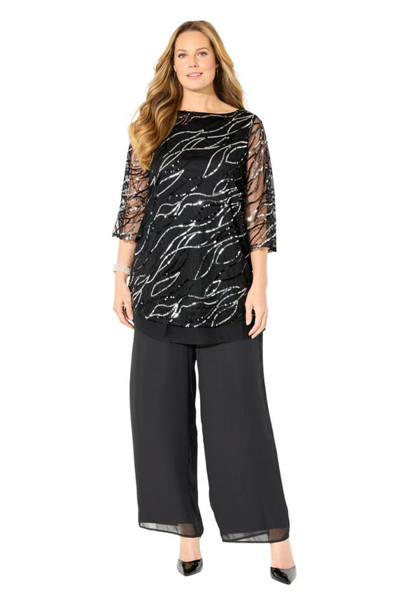 Women's Plus Size Petite Sequin Chiffon Duet Blouse