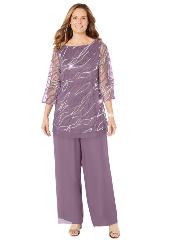 Women's Plus Size Petite Sequin Chiffon Duet Blouse