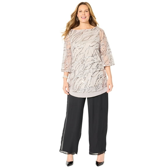 Catherines Women's Plus Size Petite Sequin Chiffon Duet Blouse