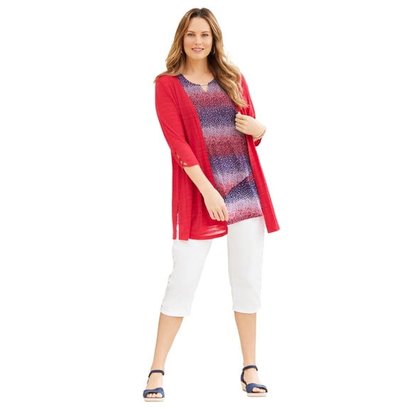 Catherines Women's Plus Size Petite Shadow Stripe Cardigan