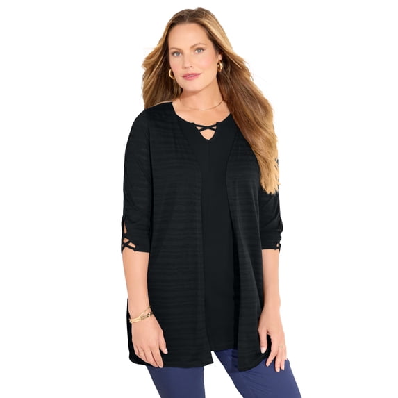 Catherines Women's Plus Size Shadow Stripe Cardigan