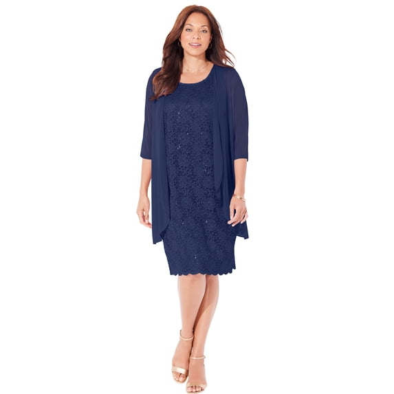 Catherines Women's Plus Size Petite Sparkling Lace Jacket Dress