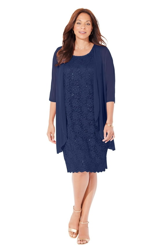 Women's Plus Size Petite Sparkling Lace Jacket Dress