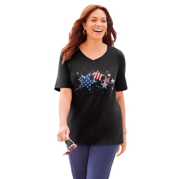 Catherines Women's Plus Size Petite Stars & Shine Tee