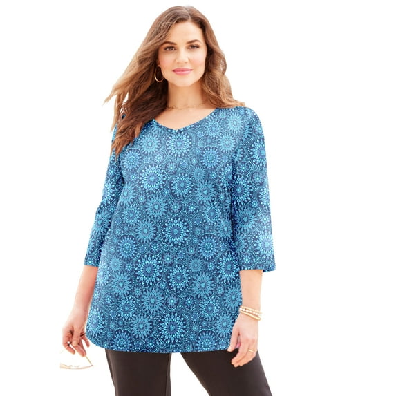 Catherines Women's Plus Size Petite Suprema 3/4 Sleeve V-Neck Tee