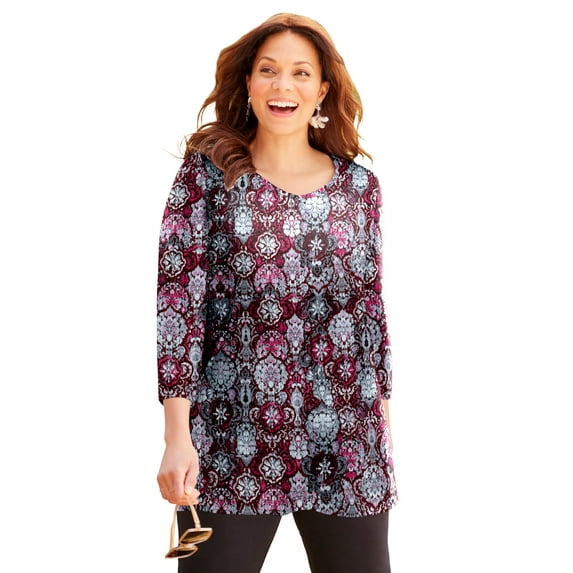 Catherines Women's Plus Size Suprema 3/4 Sleeve V-Neck Tee