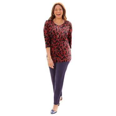 Catherines Women's Plus Size Petite Suprema 3/4 Sleeve V-Neck Tee