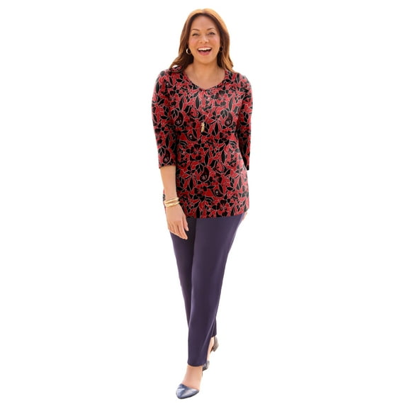 Catherines Women's Plus Size Petite Suprema 3/4 Sleeve V-Neck Tee