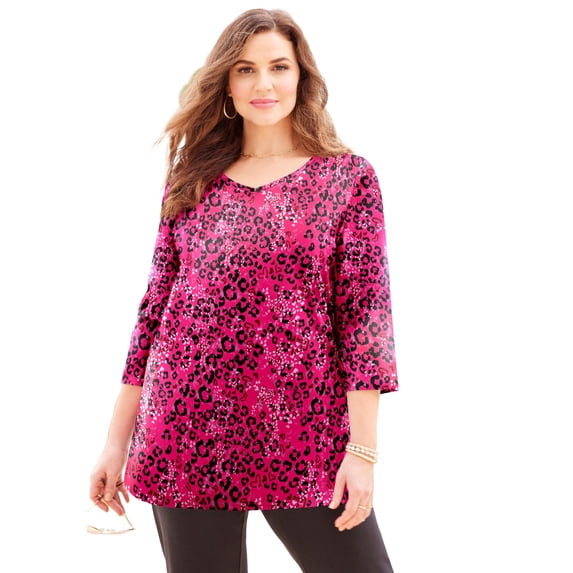 Catherines Women's Plus Size Petite Suprema 3/4 Sleeve V-Neck Tee