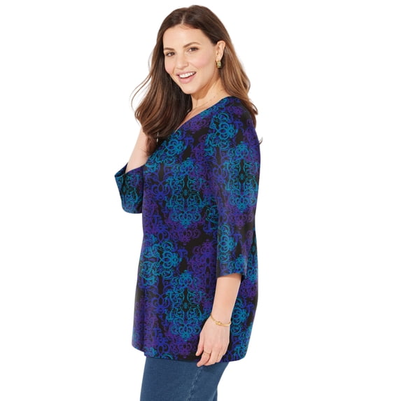 Catherines Women's Plus Size Petite Suprema 3/4 Sleeve V-Neck Tee
