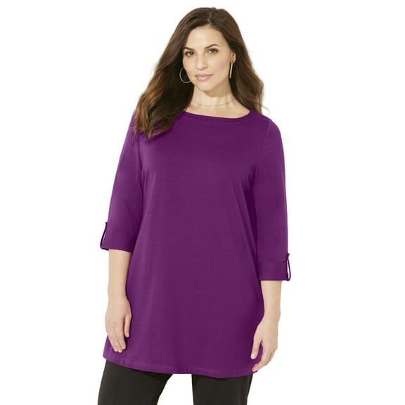 Catherines Women's Plus Size Petite Suprema Boatneck Tunic Top