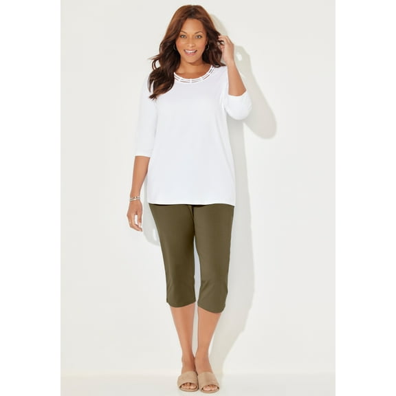 Catherines Women's Plus Size Suprema Elastic Waist Capri Pant (Petite Available)