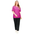 thumbnail image 1 of Catherines Women's Plus Size Petite Suprema Embroidered Notch-Neck Tee, 1 of 6