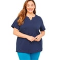thumbnail image 1 of Catherines Women's Plus Size Petite Suprema Embroidered Notch-Neck Tee, 1 of 3