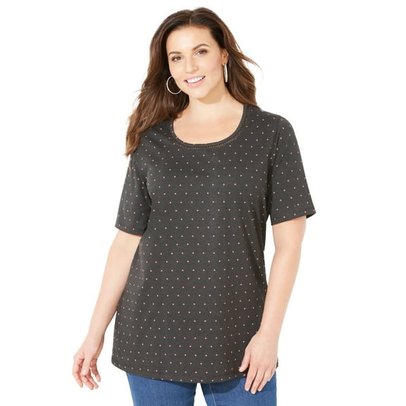 Catherines Women's Plus Size Petite Suprema Embroidered Scoopneck Tee