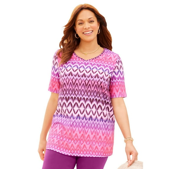 Catherines Women's Plus Size Petite Suprema Short Sleeve V-Neck Tee