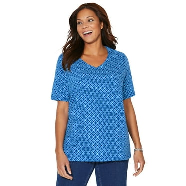Catherines Women's Plus Size Petite Suprema Short Sleeve V-Neck Tee