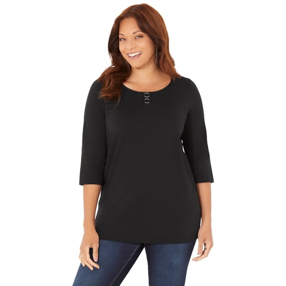 Catherines Women's Plus Size Petite Suprema Studio Double-Ring Tee