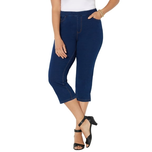 Catherines Women's Plus Size Petite The Knit Jean Capri (With Pockets)