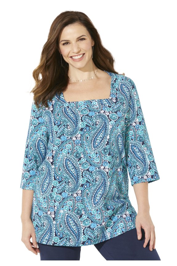 Women's Plus Size Petite Ultra-Soft Square-Neck Tee