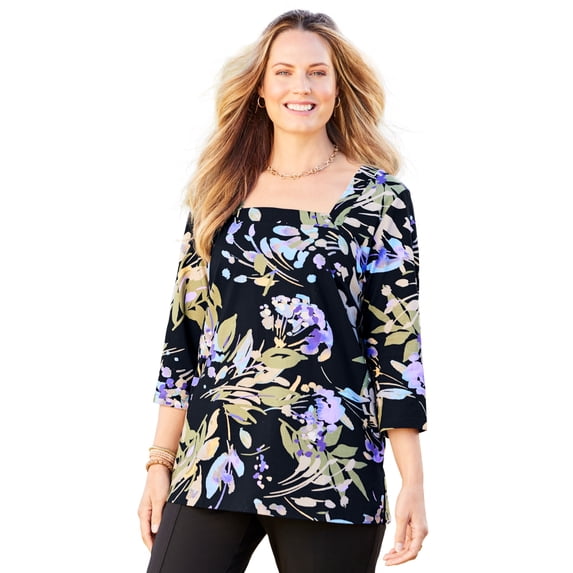 Catherines Women's Plus Size Petite Ultra-Soft Square-Neck Tee