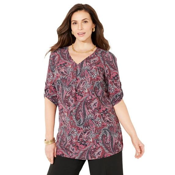 Catherines Women's Plus Size Petite V-Neck Pleated Tunic