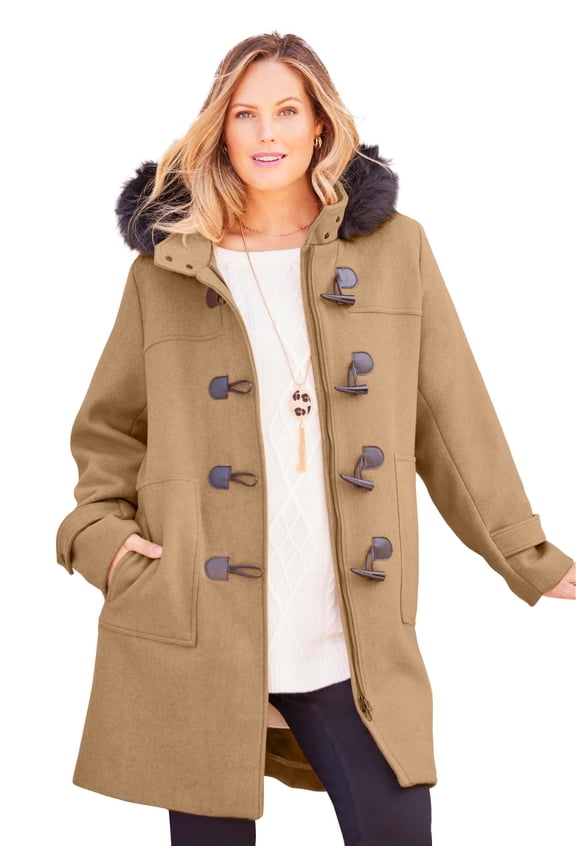 Women's Plus Size Petite Wool Blend Toggle Peacoat