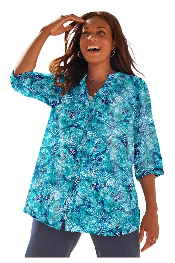 Women's Plus Size Pintuck Buttonfront Blouse