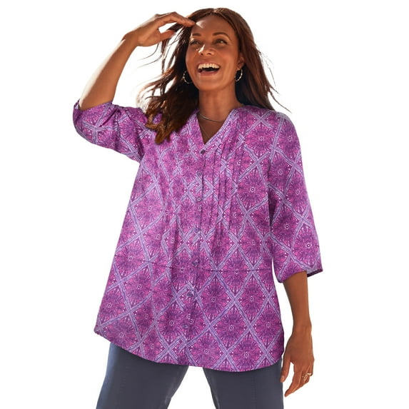 Catherines Women's Plus Size Pintuck Buttonfront Blouse