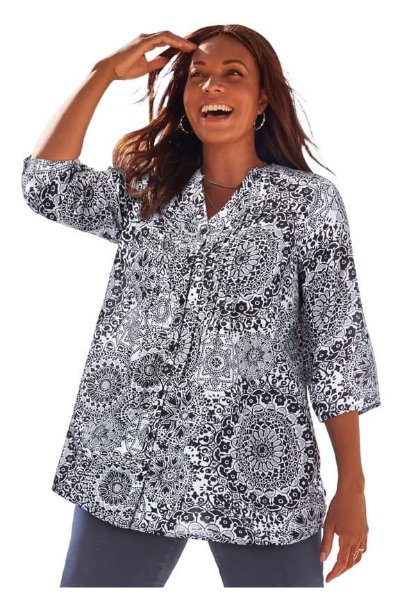 Women's Plus Size Pintuck Buttonfront Blouse