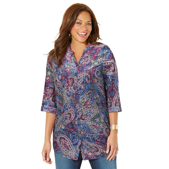 Catherines Women's Plus Size Pintuck Buttonfront Blouse