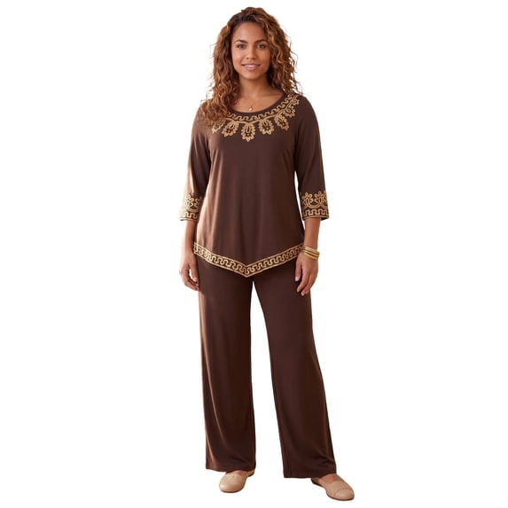 Catherines Women's Plus Size Pointed Hem Embroidered Top