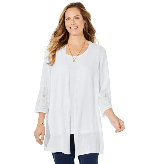 Catherines Women's Plus Size Pointelle Accented Cardigan