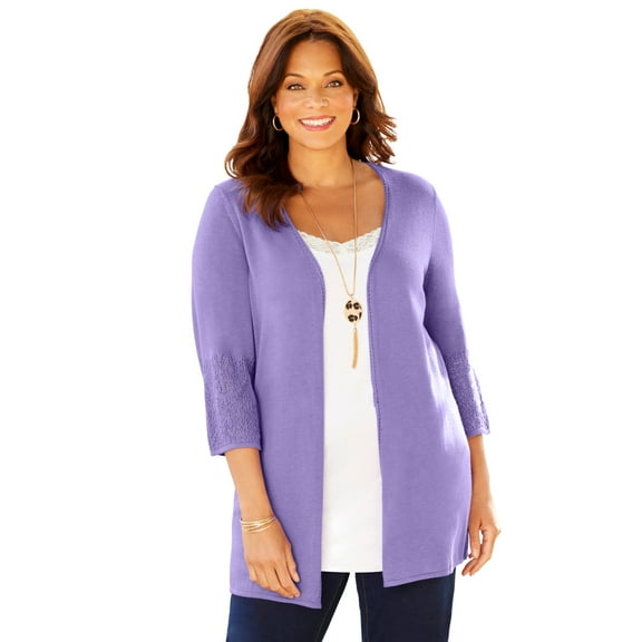 Catherines Women's Plus Size Pointelle Accented Cardigan