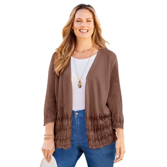 Catherines Women's Plus Size Pointelle Chevron Cardigan