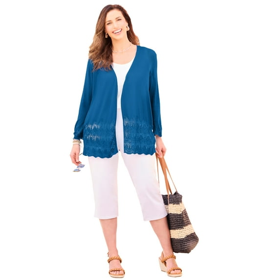 Catherines Women's Plus Size Pointelle Chevron Cardigan